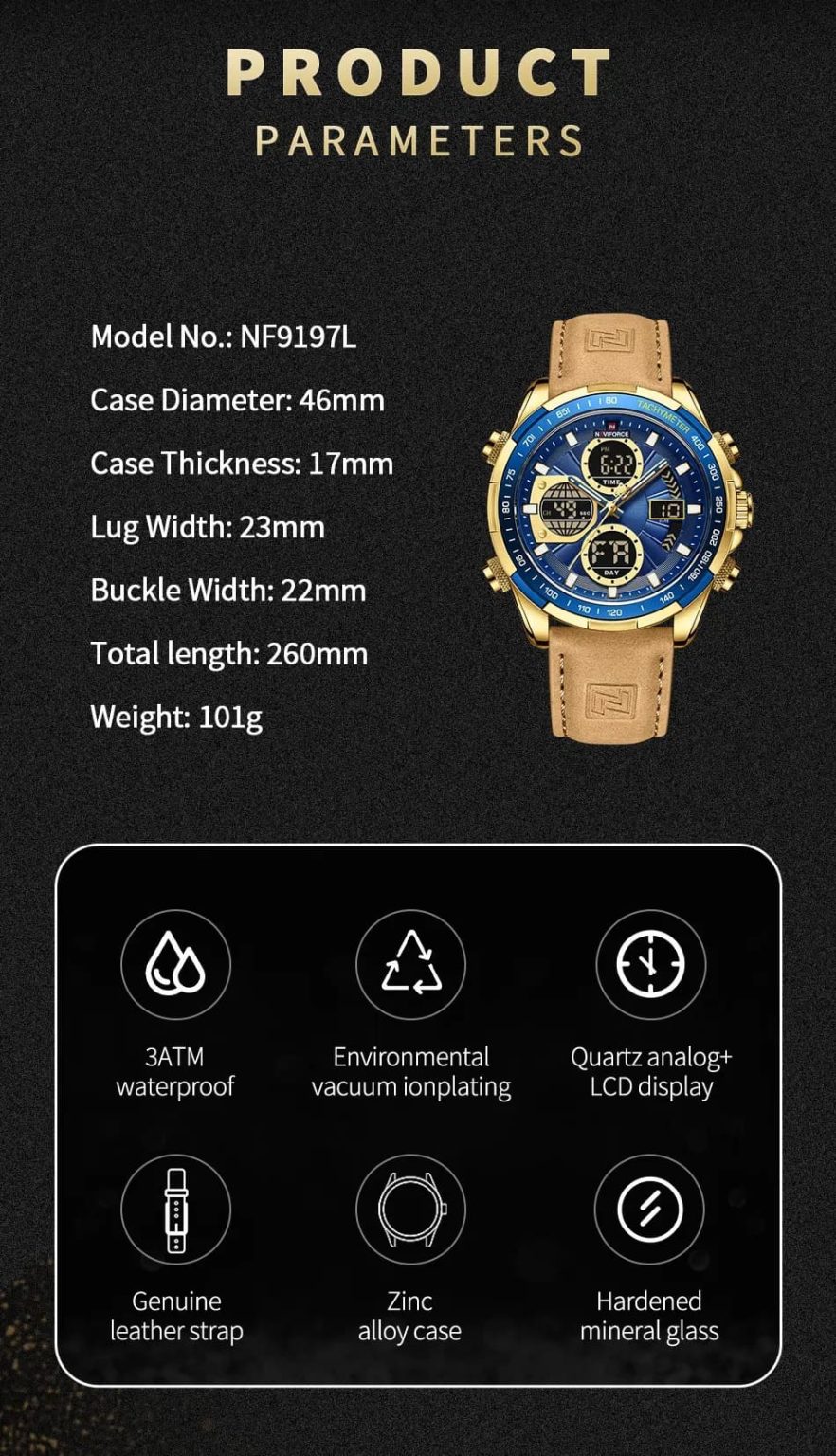 Naviforce Men's Watch NF9197L G BE Y BN | Watches Prime