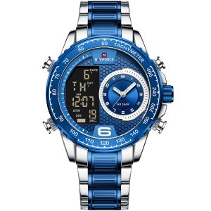 Nf9199s s be naviforce watch men blue dial metal silver strap quartz battery digital analog wr 3atm for dream