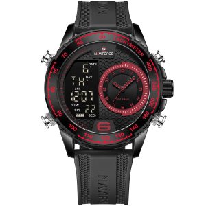 Nf9199t b r b naviforce watch men red black dial rubber strap quartz battery digital analog chronograph for dream
