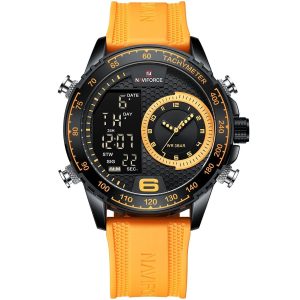Nf9199t b y y naviforce watch men yellow black dial rubber yellow strap quartz battery digital analog chronograph for dream