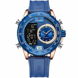 Nf9199t rg be be naviforce watch men blue dial rubber strap quartz battery digital analog chronograph for dream