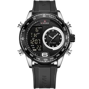 Nf9199t s w b naviforce watch men black dial rubber strap quartz battery digital analog chronograph for dream