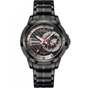 Nf9206 b b naviforce watch men black dial metal strap quartz battery analog water resistant 30m for dream