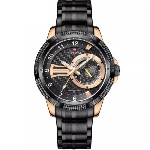 Nf9206 rg b naviforce watch men black dial metal strap quartz battery analog water resistant 30m for dream