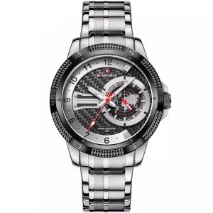 Nf9206 s b naviforce watch men black dial metal silver strap quartz battery analog water resistant 30m for dream