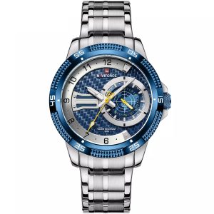 Nf9206 s be naviforce watch men blue dial metal silver strap quartz battery analog water resistant 30m for dream