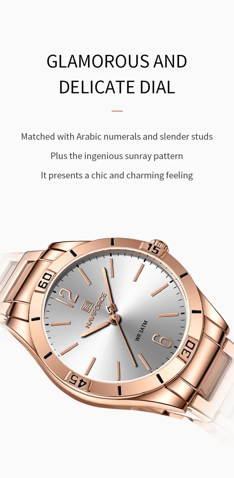 ساعة يد نافي فورس للنساء NF5029 RG W | واتشز برايم