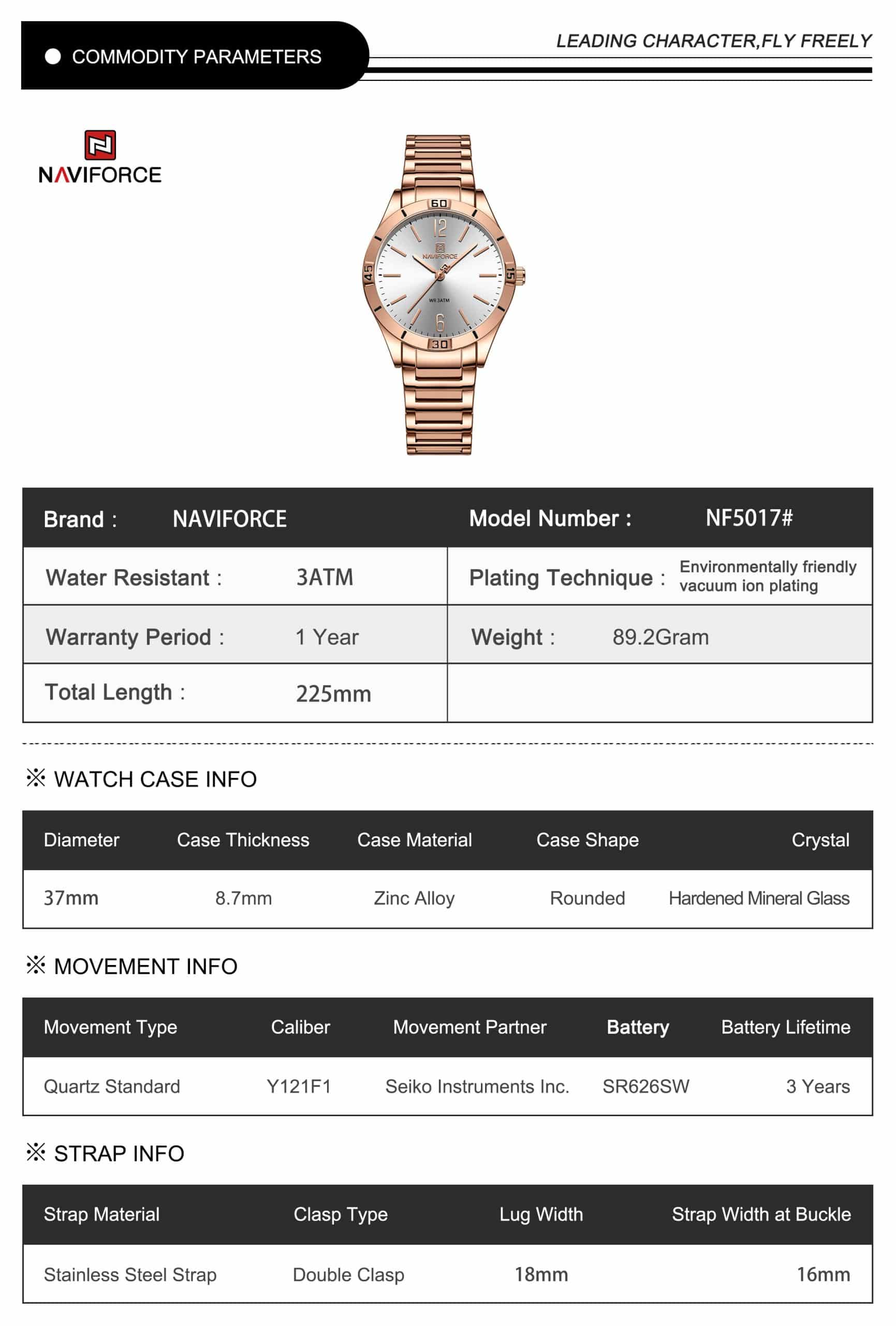 Naviforce Women's Watch NF5029 RG W | Watches Prime
