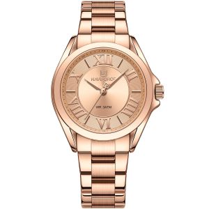 Nf5037 rg rg naviforce watch women rose gold dial stainless steel metal rose golden strap quartz battery analog three hand for dream