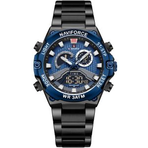 Nf9207 b be be naviforce watch men blue dial stainless steel metal black strap quartz battery digital analog three hand for dream