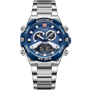 Nf9207 s be be naviforce watch men blue dial stainless steel metal silver strap quartz battery digital analog three hand for dream