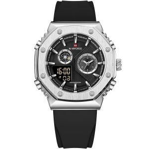 Nf9216t s b b naviforce watch men black dial rubber strap quartz battery digital analog three hand for dream
