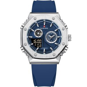 Nf9216t s be be naviforce watch men blue dial rubber strap quartz battery digital analog three hand for dream