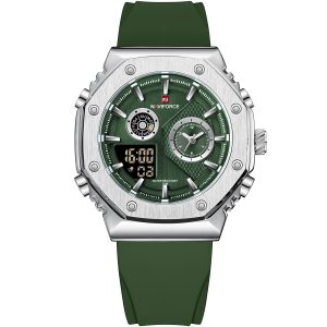 Nf9216t s gn gn naviforce watch men green dial rubber strap quartz battery digital analog three hand for dream