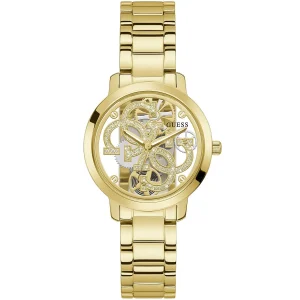 Gw0300l2 guess watch women gold dial metal stainless steel golden strap quartz battery analog quattro