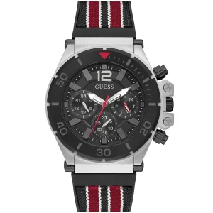 Gw0415g1 guess watch men black dial rubber red strap quartz battery analog pilot