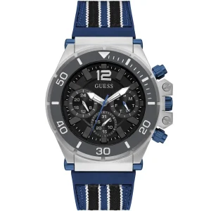 Gw0415g2 guess watch men black dial rubber blue strap quartz battery analog pilot