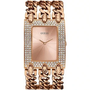 W0085l3 guess square watch women rose gold dial metal stainless steel golden strap quartz battery crystals analog heavy