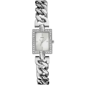 W0540l1 guess square watch women silver dial metal stainless steel strap quartz battery analog crystals mini mod