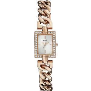 W0540l3 guess square watch women white dial metal stainless steel rose gold strap quartz battery analog crystals mini mod