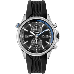1513820 hugo boss watch men black dial rubber strap quartz battery analog chronograph 10bar water resistant globetrotter