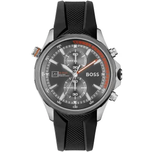 1513931 hugo boss watch men gray dial rubber black strap quartz battery analog chronograph 10bar water resistant globetrotter