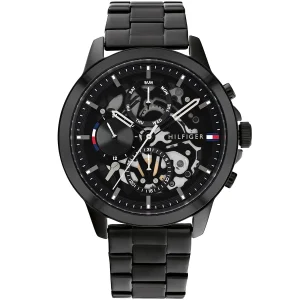 1710478 tommy hilfiger watch men black dial metal stainless steel strap quartz analog monthly weekly date henry