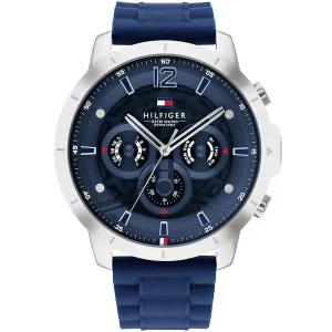 1710489 tommy hilfiger watch men blue dial rubber strap quartz analog chronograph 5atm water resistant luca