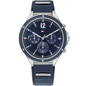 1782281 tommy hilfiger watch women blue dial metal stainless steel rubber silver blue strap quartz analog chronograph eve