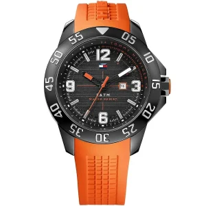 1790985 tommy hilfiger watch men black dial rubber orange strap quartz analog three hand 5atm water resist cole