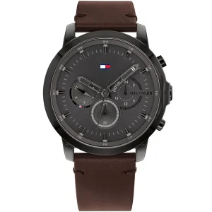 1791799 tommy hilfiger watch men gray dial leather brown strap quartz analog chronograph jameson