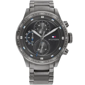 1791806 tommy hilfiger watch men black dial metal stainless steel gunmetal gray strap quartz analog chronograph trent