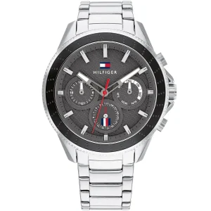 1791857 tommy hilfiger watch men gray dial metal stainless steel silver strap quartz analog chronograph aiden