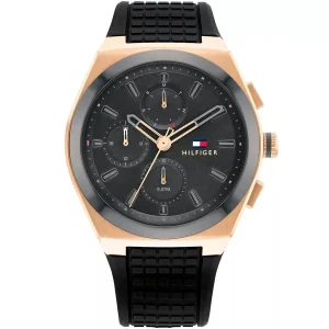 1791931 tommy hilfiger watch men black dial rubber strap quartz analog chronograph connor