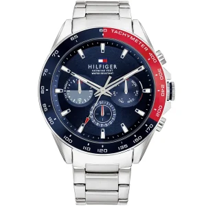 1791968 tommy hilfiger watch men blue dial metal stainless steel silver strap quartz analog chronograph 5atm 165feet water resistant owen
