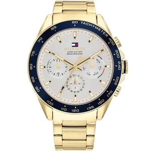 1791969 tommy hilfiger watch men white dial metal stainless steel gold strap quartz analog chronograph 5atm 165feet water resistant owen