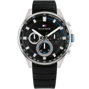 1791971 tommy hilfiger watch men black dial rubber strap quartz analog chronograph max