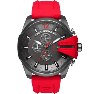 Dz4427 diesel watch men gray dial rubber red strap quartz battery analog chronograph 10 bar only the brave mega chief