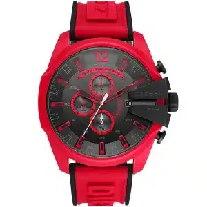Dz4526 diesel watch men black dial rubber red strap quartz battery analog chronograph 10 bar only the brave mega chief