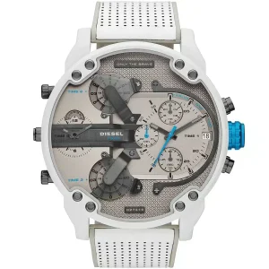 Dz7419 diesel watch men gray dial rubber white strap quartz battery analog chronograph 3 bar only the brave mr daddy