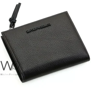Emporio armani men zipper wallet brown genuine leather