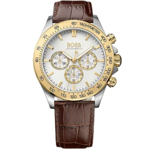 1513174 hugo boss watch men silver dial leather brown strap quartz battery analog three hand ikon