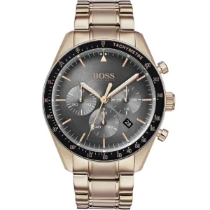 1513632 hugo boss watch men gray dial metal stainless rose gold strap quartz battery analog chronograph trophy
