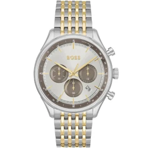 1514053 hugo boss watch men silver dial metal stainless gold strap quartz battery analog chronograph gregor