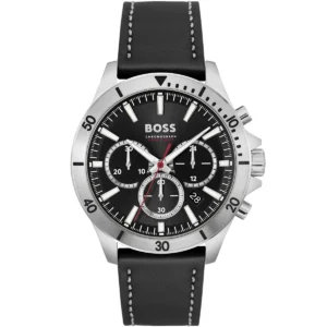 1514055 hugo boss watch chronograph 5bar 165ft men dial leather black strap quartz battery analog troper