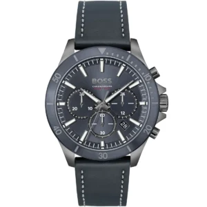 1514056 hugo boss watch chronograph 5bar 165ft men blue dial leather strap quartz battery analog troper
