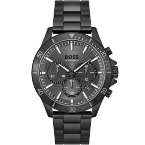 1514058 hugo boss watch chronograph 5bar 165ft men black dial metal stainless strap quartz battery analog troper