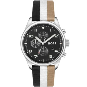 1514062 hugo boss watch men black dial textile multicolored strap quartz battery analog chronograph view