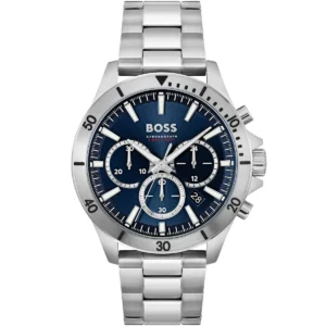 1514069 hugo boss watch men blue dial metal stainless silver strap quartz battery analog chronograph troper