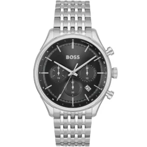 1514082 hugo boss watch men black dial metal stainless silver strap quartz battery analog chronograph gregor